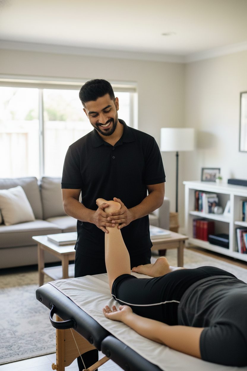 Physical therapist performing manual therapy on a patient's ankle and foot