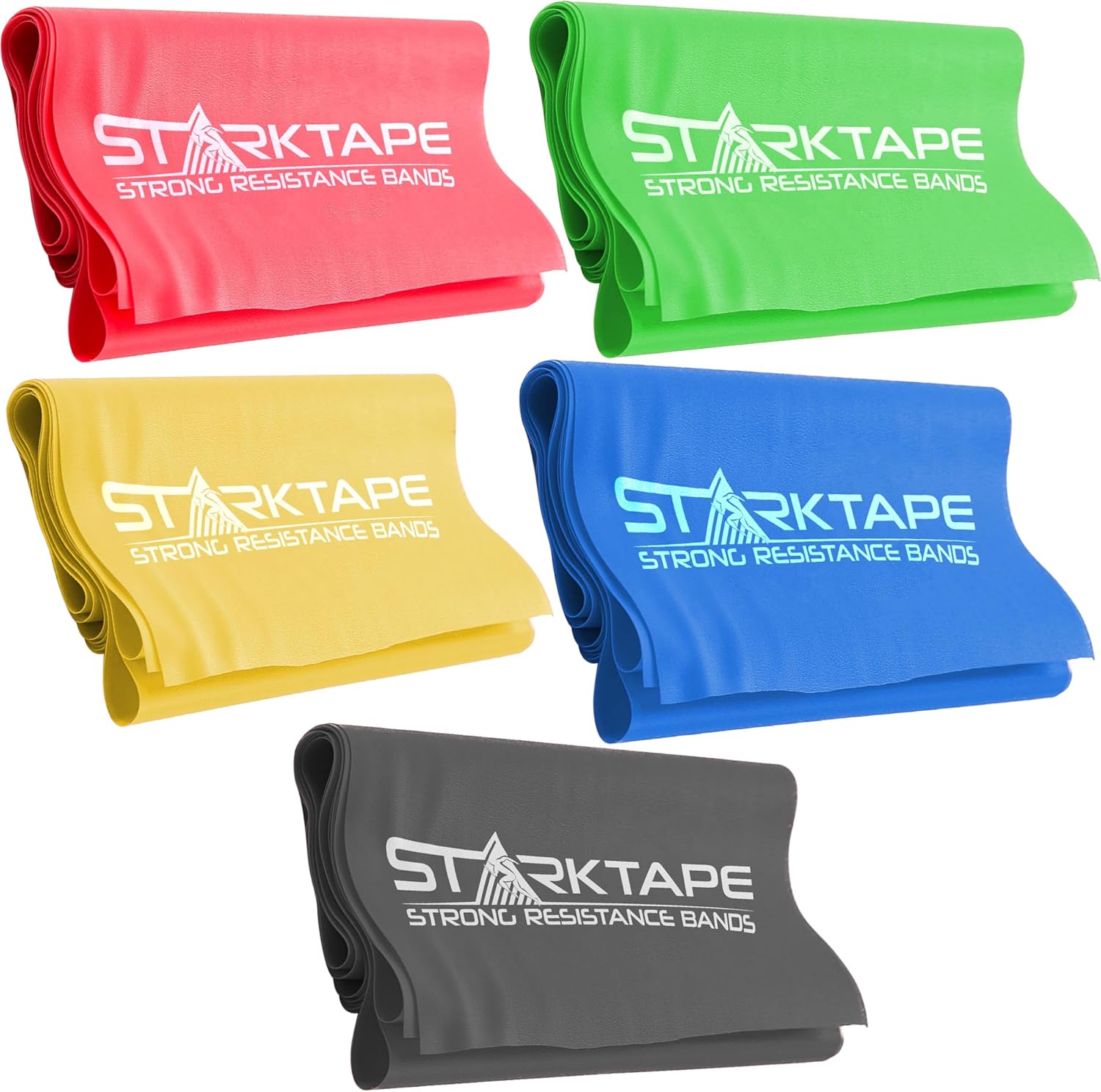 Set of five colorful Starktape resistance bands